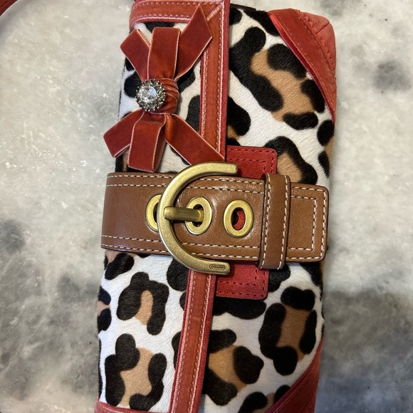 NWT vintage Y2K Coach Soho Leopard Baguette Bag with Red and Brown Accents. - Picture 2 of 11